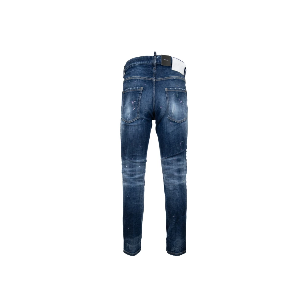 Dsquared2 Herenknoop Jeans met Leren Patch Blue Heren