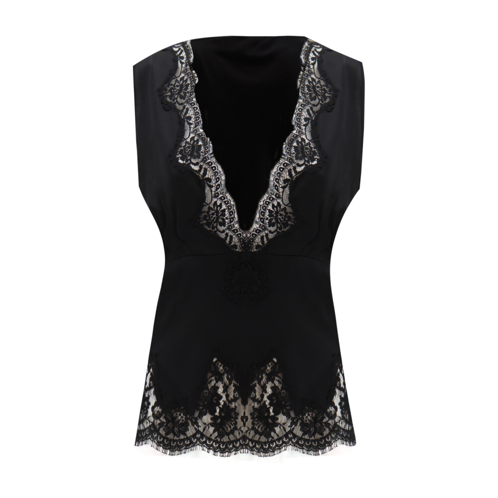 Tシャツ・カットソー ERMANNO SCERVINO KNIT AND LACE SLEEVELESS TOP Ermanno Scervino Knit Tank with Lace in Heather