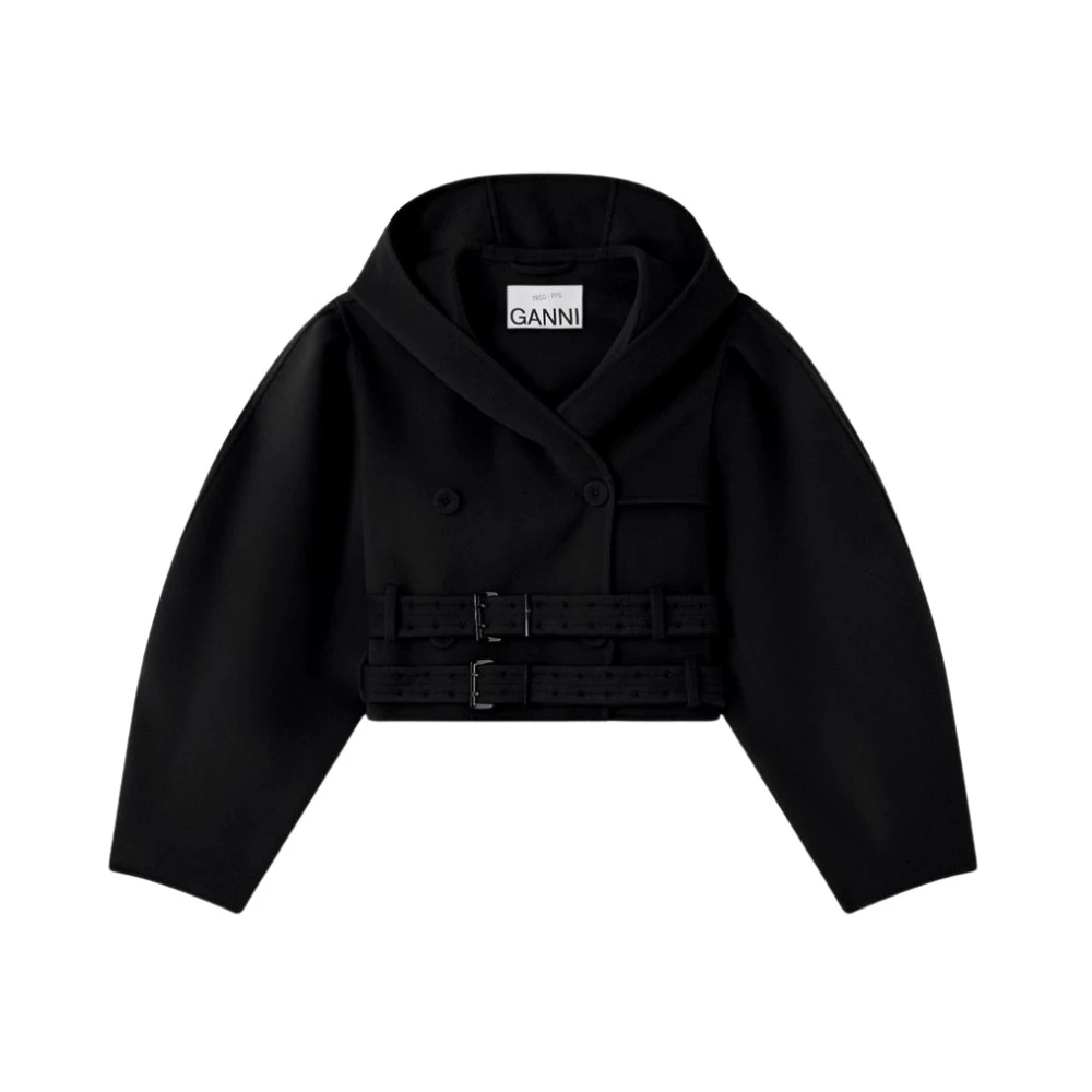 Ganni Double-Breasted Coat - Female - Double-Breasted Coats - Black - S - Coats
