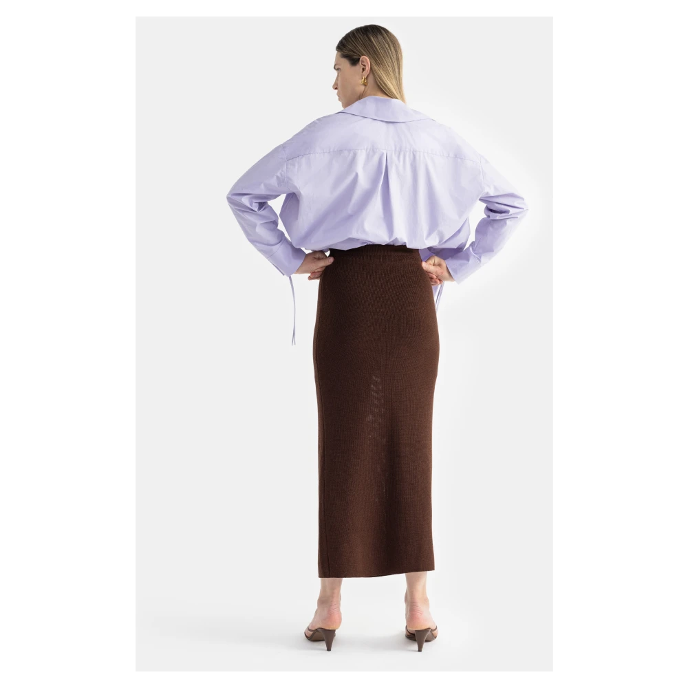 Aeron Katoenen Midi Rok met Hoge Split Brown Dames