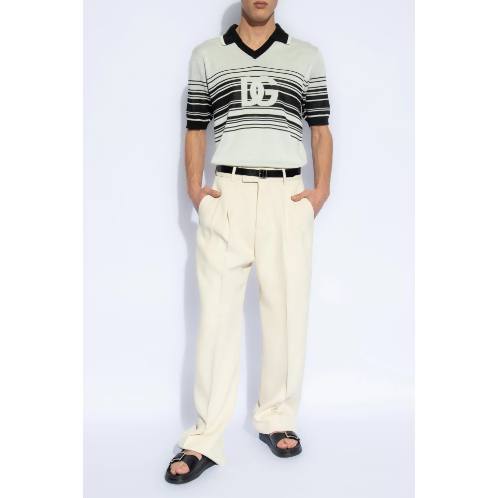 Dolce & Gabbana Zijden polo shirt met logo Beige Heren