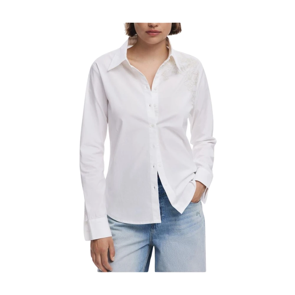Desigual Women's White Shirts, M, Cotton Button-Up Shirt