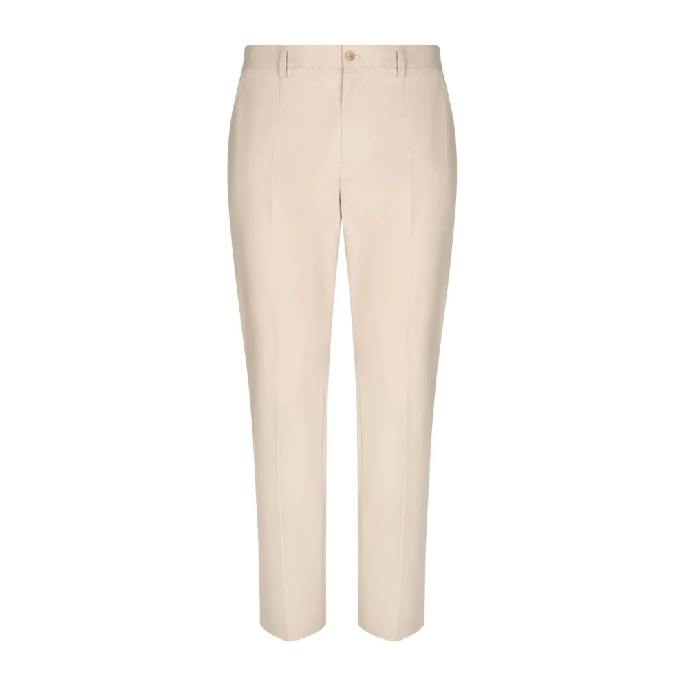 Dolce & Gabbana Tapered Katoenen Chino met Logo Plaque Beige Heren