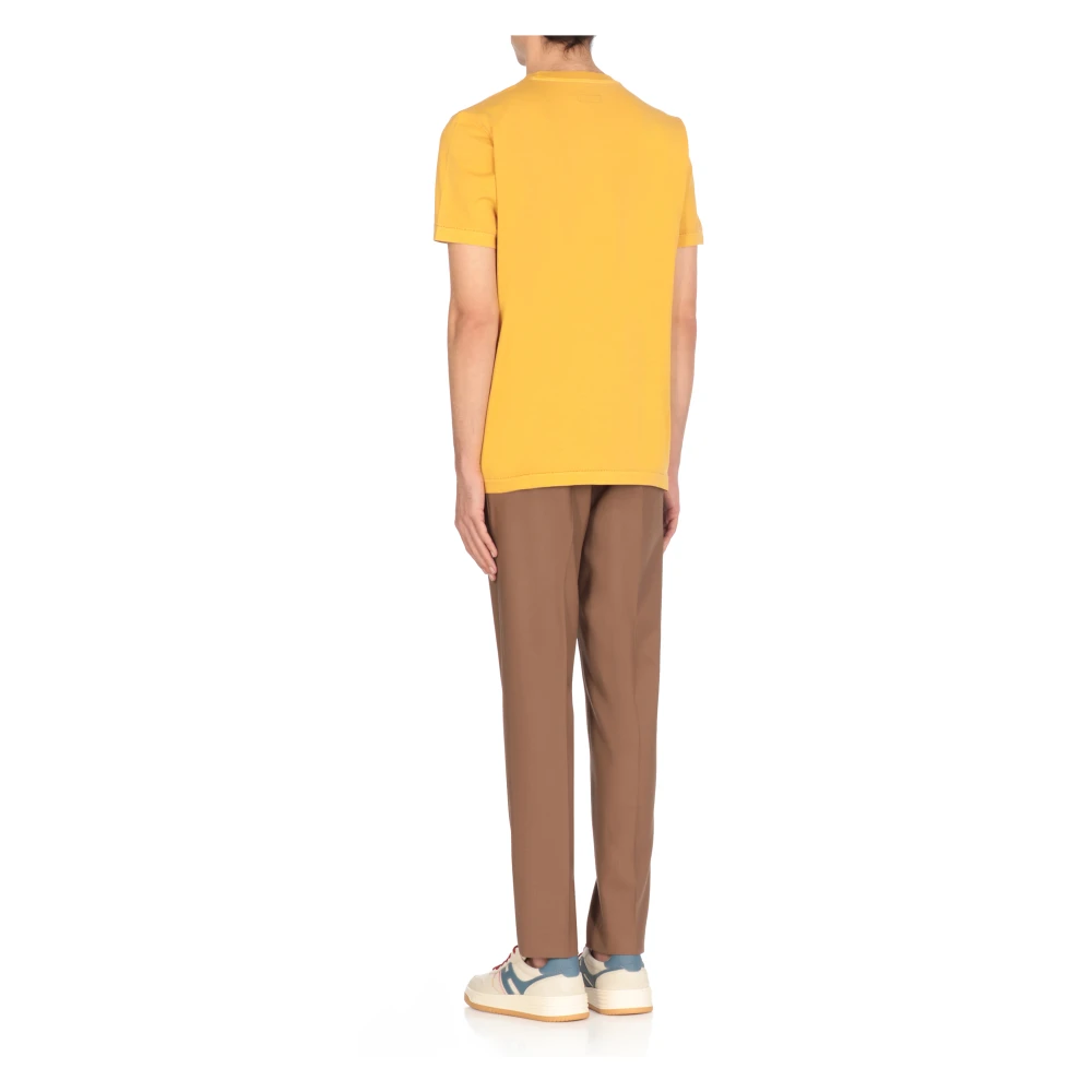 Fay Gele Crewneck T-shirt met zak Yellow Heren