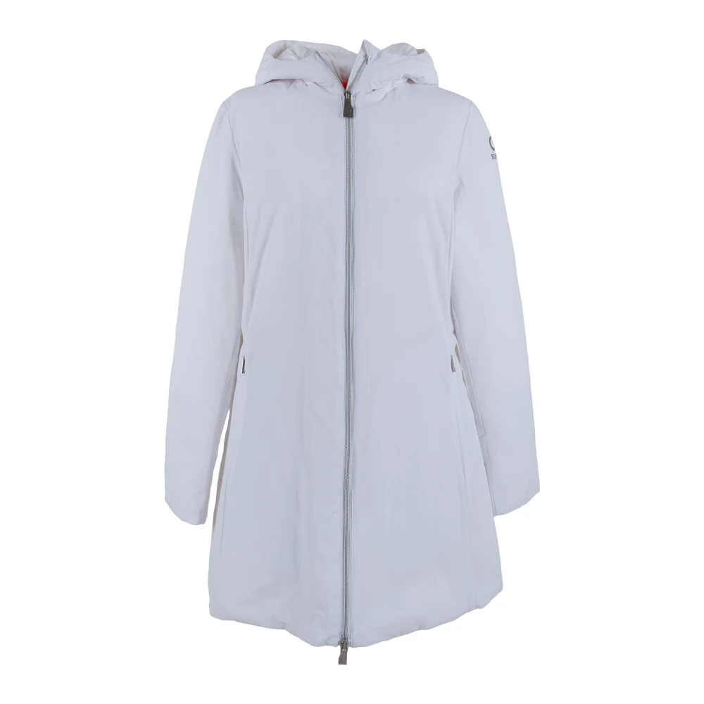 Suns Witte Lange Technische Stof Jas met Capuchon White Heren