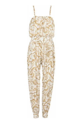 Flytande tryckt jumpsuit med kedjemönster