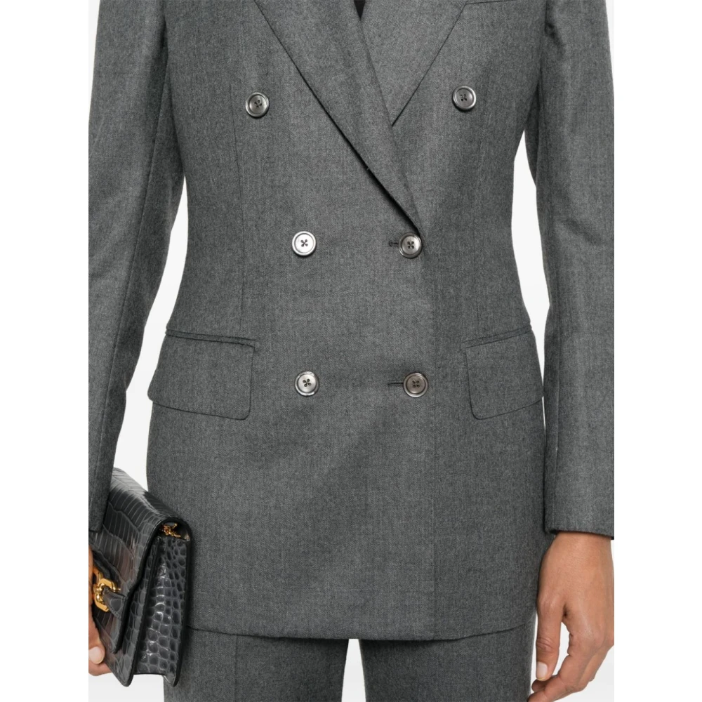 Tom Ford Grijze Wollen Jas Peak Revers Gray Dames
