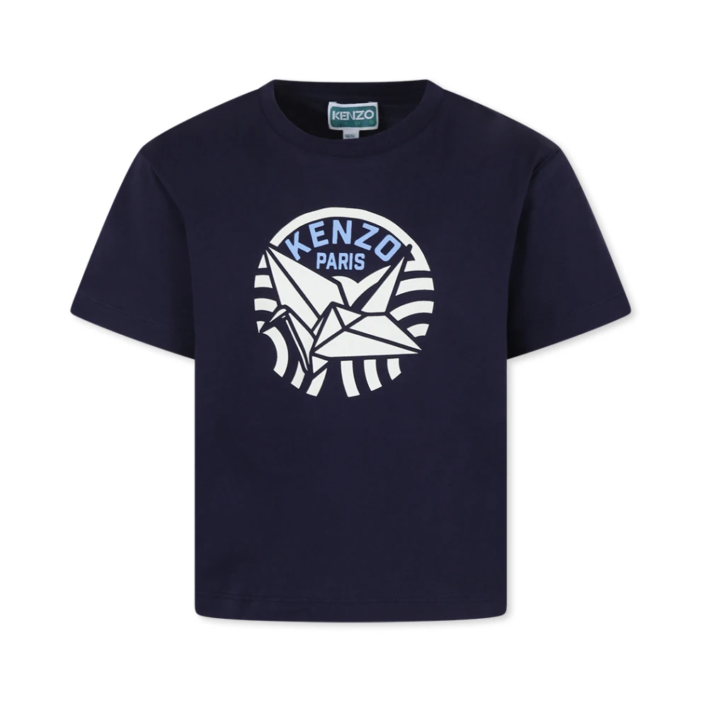 Kenzo Blå kortärmad T-shirt med Seigaiha-tryck Blue, Unisex