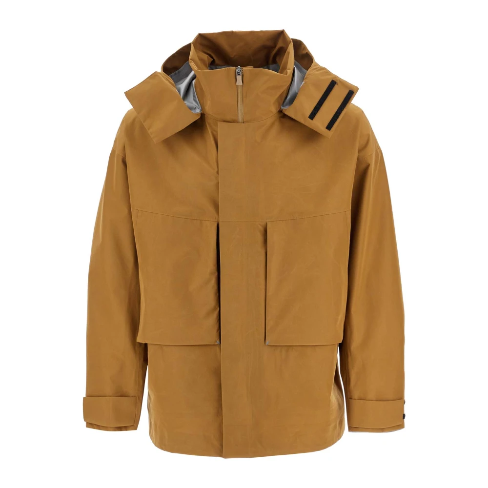 Herno Moderne Waterdichte Korte Jas met Capuchon Brown Heren
