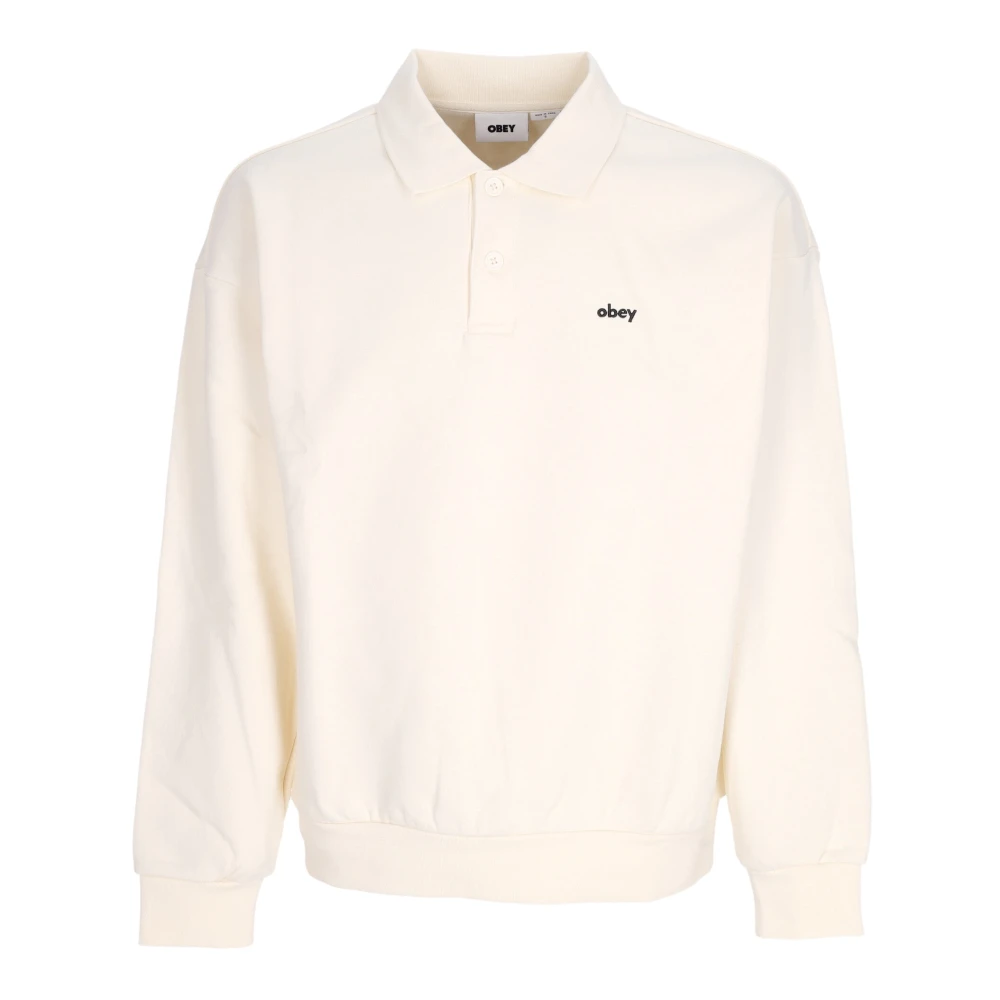Obey Men's Beige Long Sleeve Fleece Polo Shirt