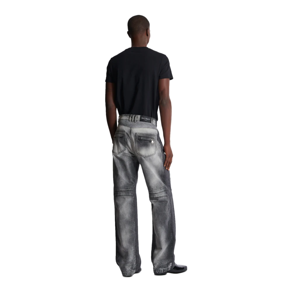 Balmain Loose-fit denim biker jeans Gray Heren