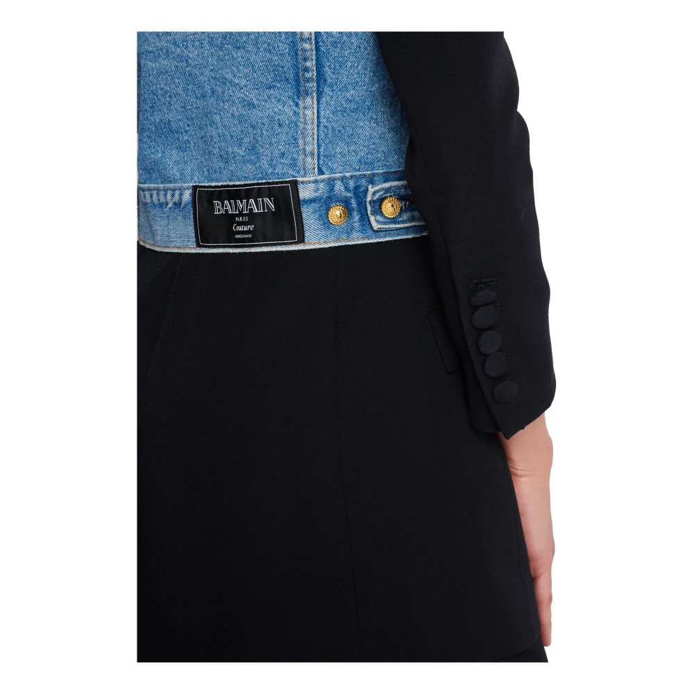 Balmain 1-knoop bi-materiaal jas Black Dames