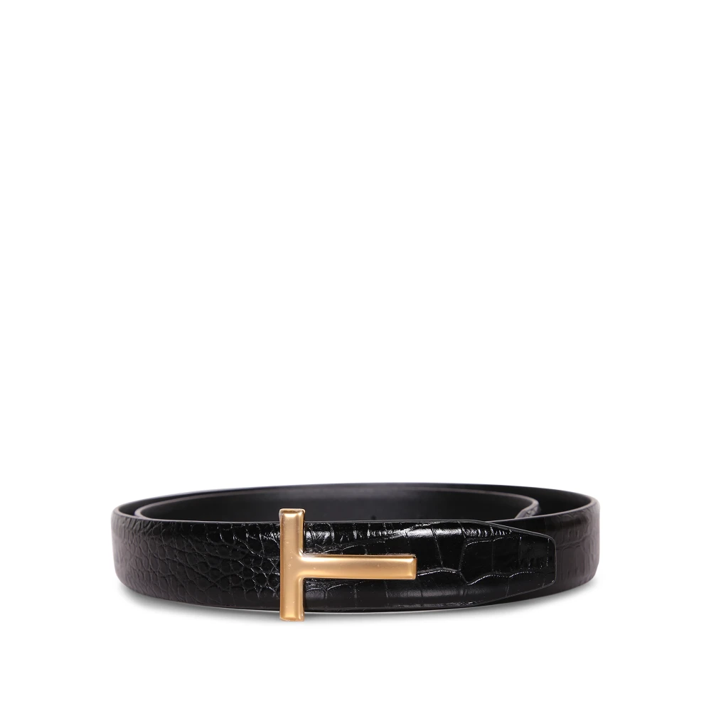 Tom Ford Men's Black Belts, 100 Cm, Reversible Crocodile Leather Belt