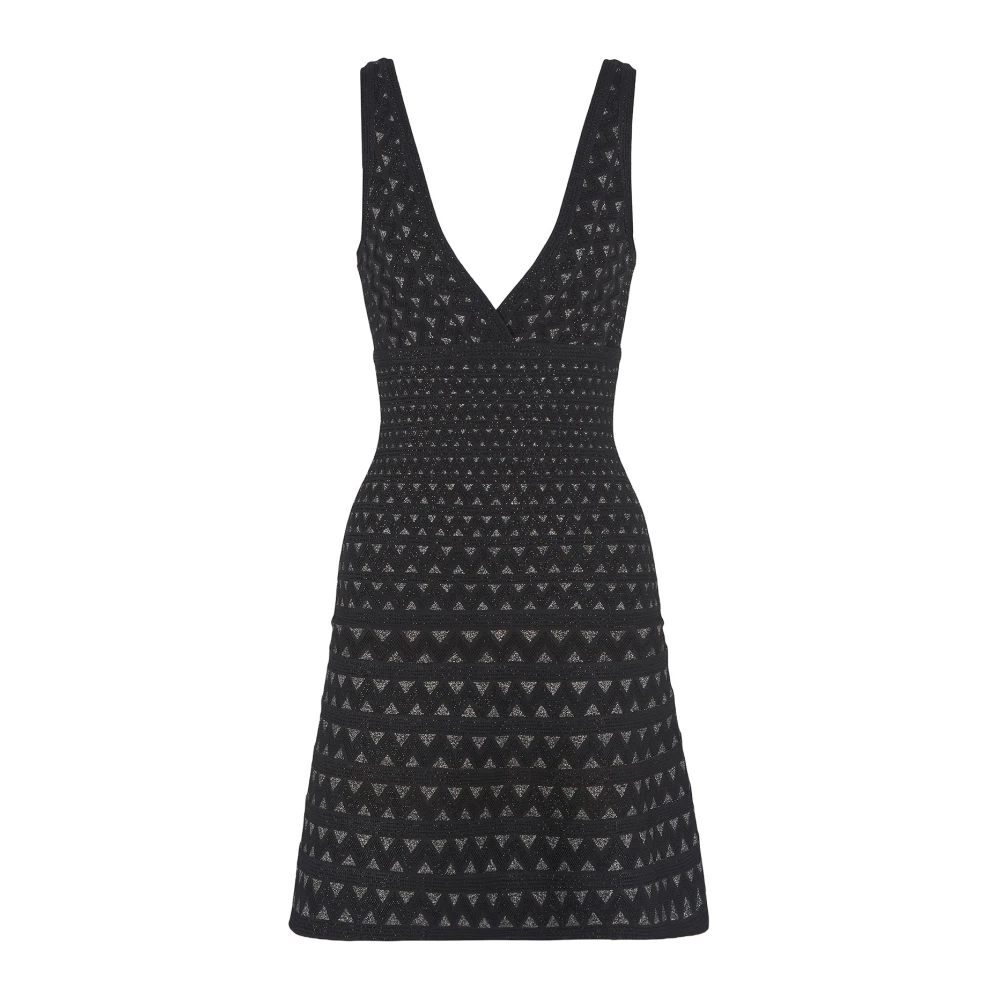 Emporio Armani Zwart Jacquard Gebreide Jurk V-Hals Black Dames