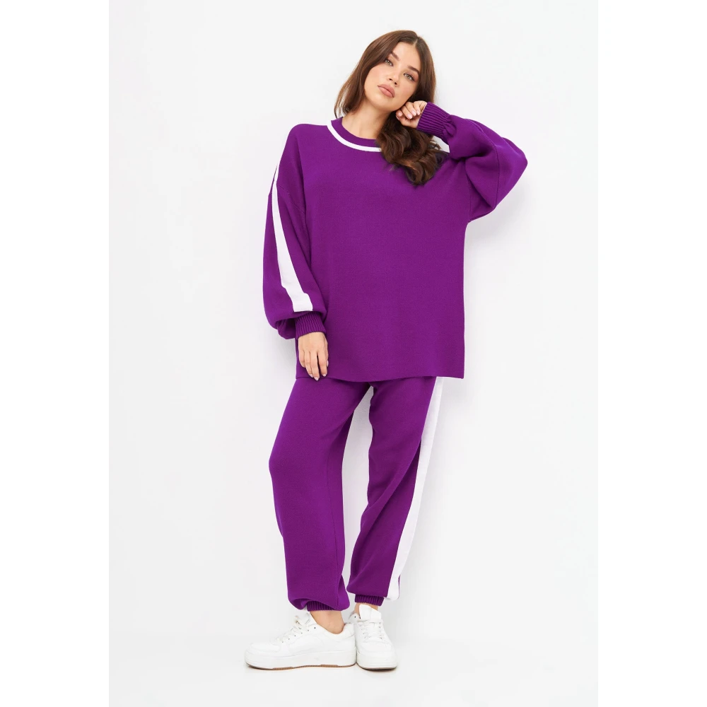 Cesare Gaspari CG Gebreide Jogger set Paars Purple Dames