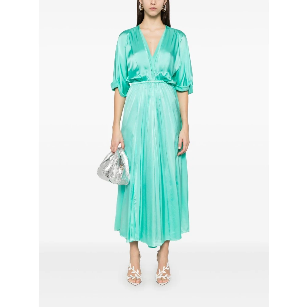 Forte Elastische Taille V-Hals Jurk Green Dames
