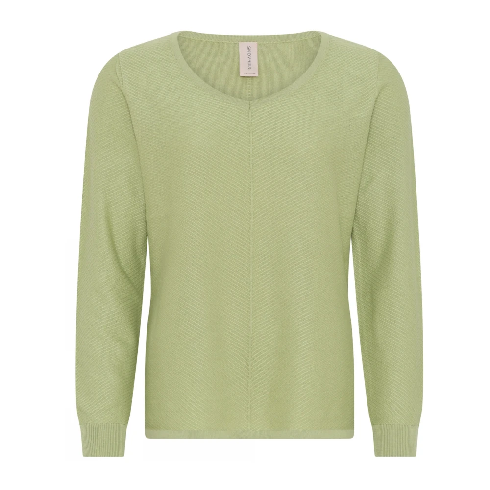 Skovhuus V-ringad Struktur Stickad Blus Willow Green, Dam