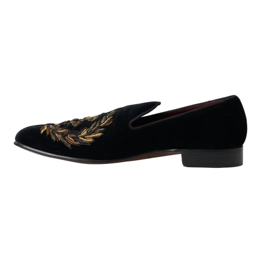 Dolce & Gabbana Zwarte Velvet Bee Crown Loafers Black Heren