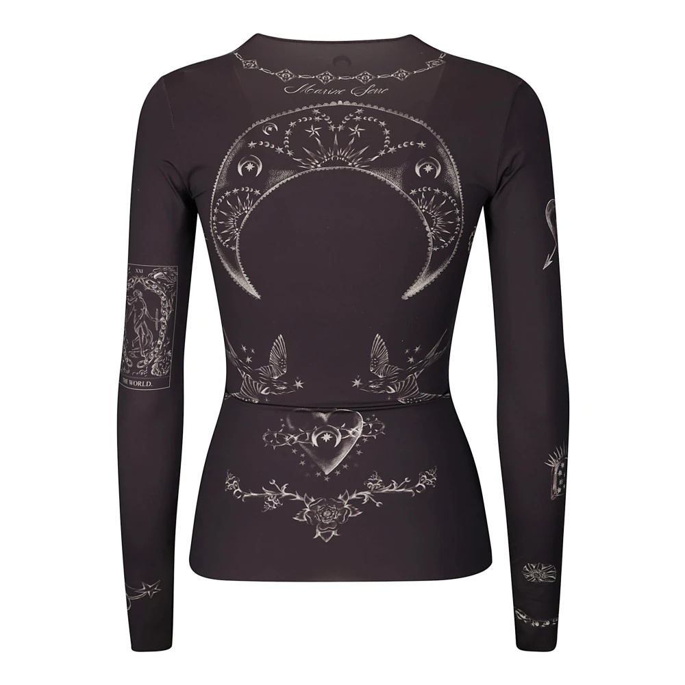 Marine Serre Gedrukte Jersey Crewneck Top Brown Dames
