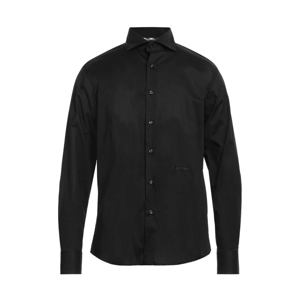 Aquascutum Geborduurd Katoenen Overhemd Regular Fit Black Heren