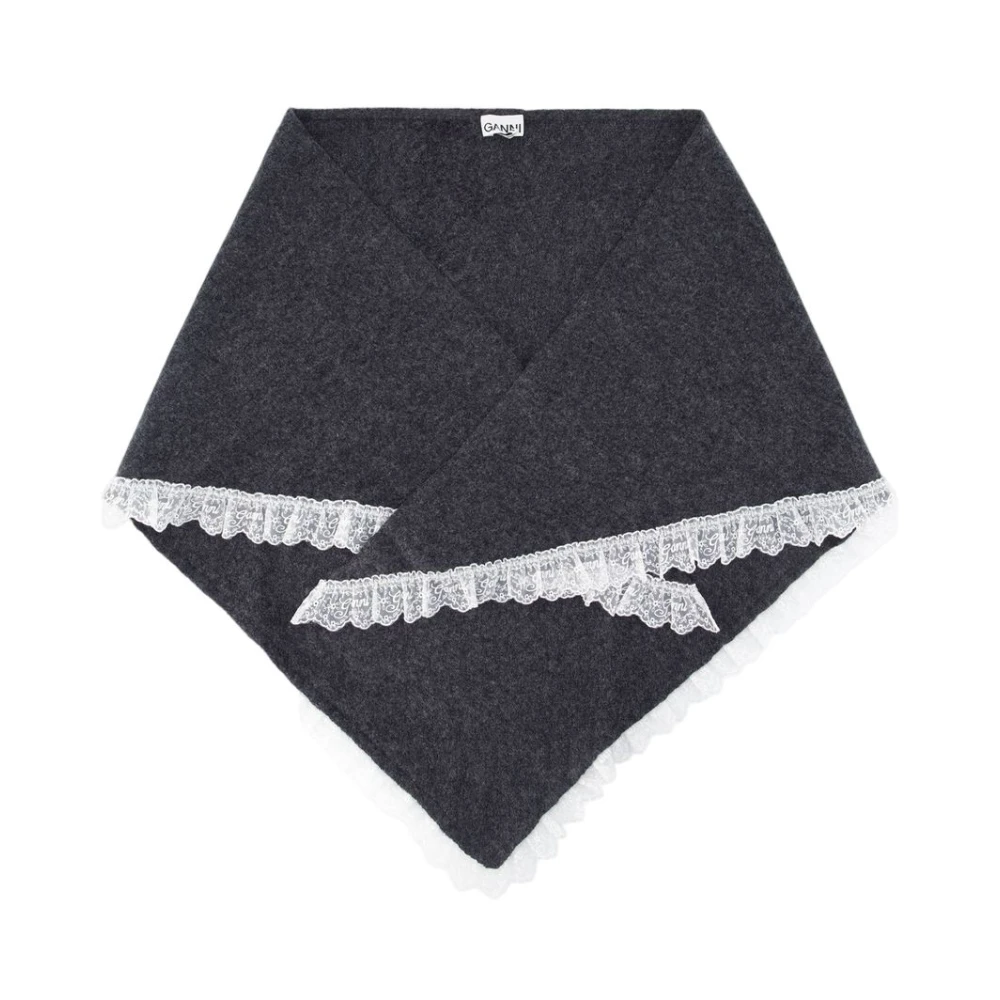 Ganni Women's Grey Lace Triangular Scarf In Phantom, Wool - Image 4