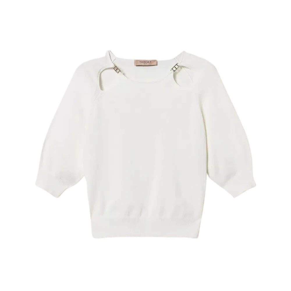 Twinset Cut Out Oval T-Shirt White Dames