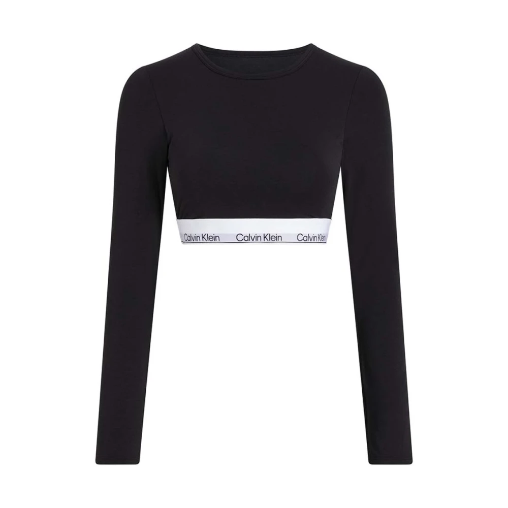 Calvin Klein Svart Crop Top med Långärmad Black, Dam