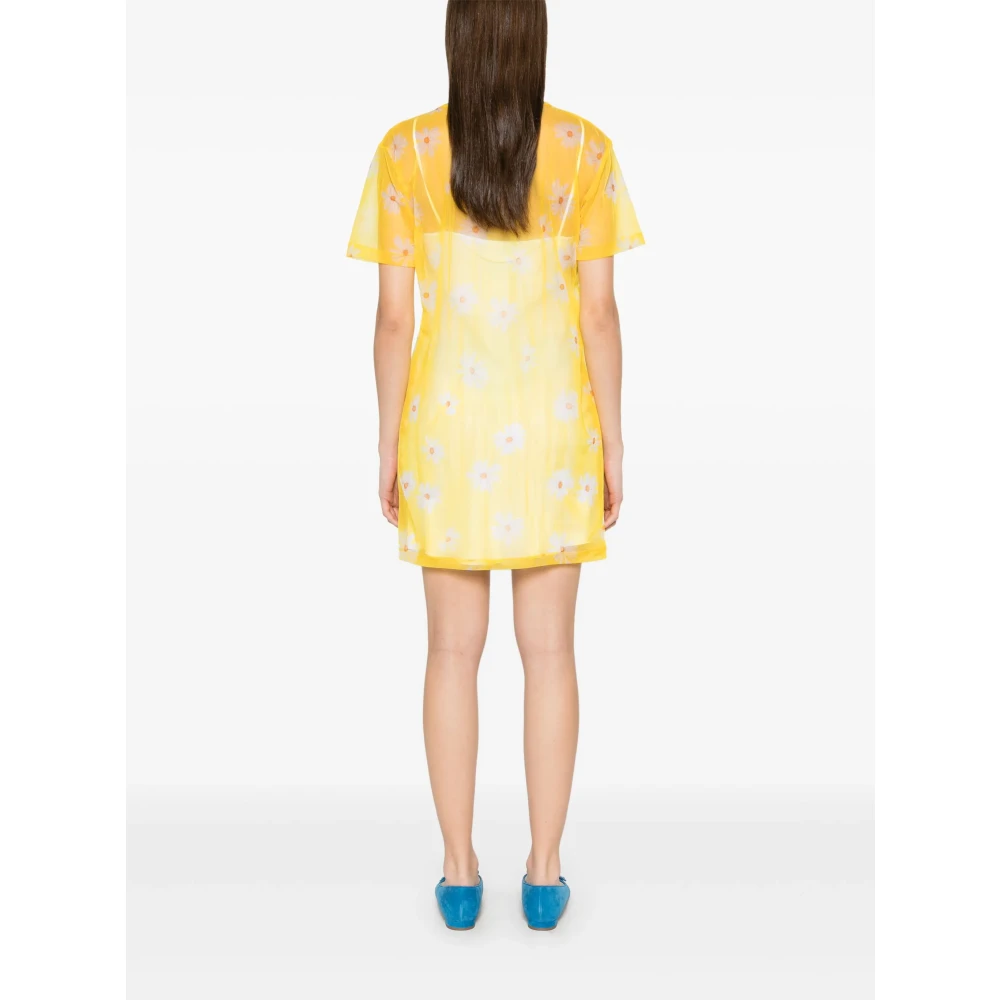 Moschino Gele Crewneck Jurk Gevoerd Korte Mouwen Yellow Dames