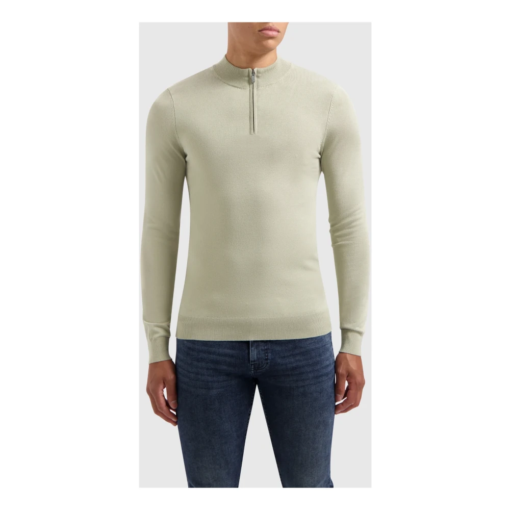 Pure Path Essentiële Gebreide Halfzip Trui Groen Green Heren