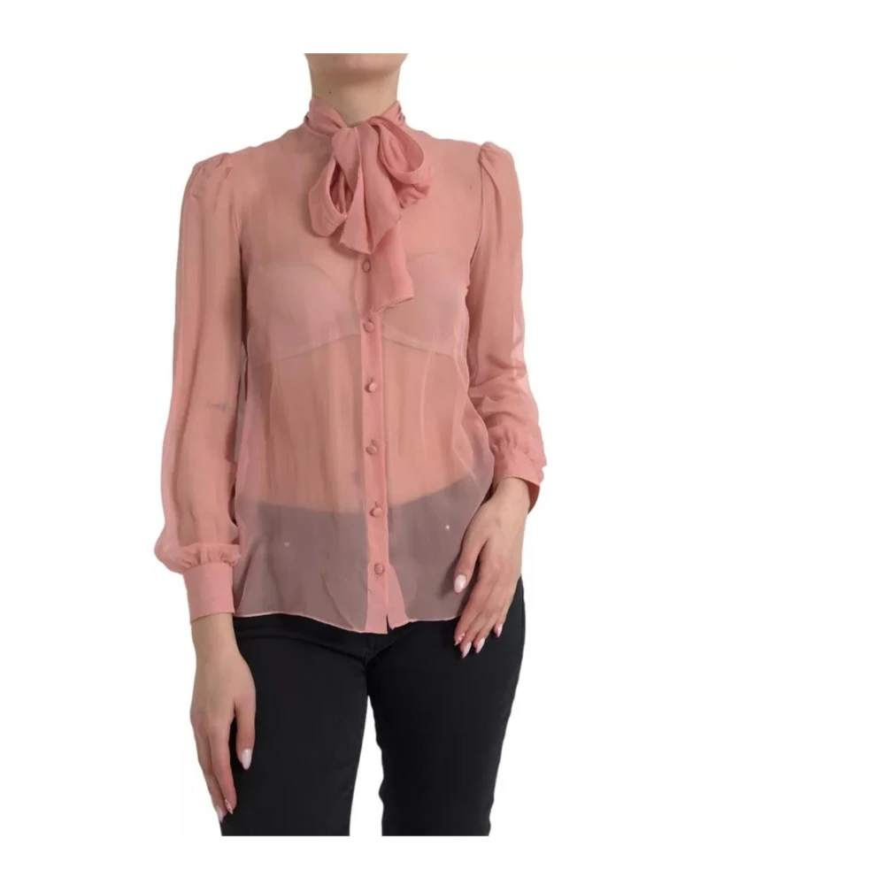 Dolce & Gabbana Zijden Ascot Kraag Blouse Top Pink Dames