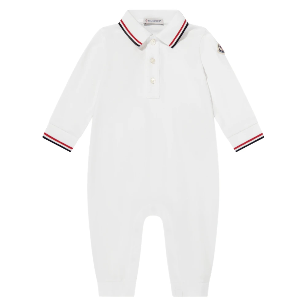 Moncler Men's Ivory Polo Romper With Striped Trim