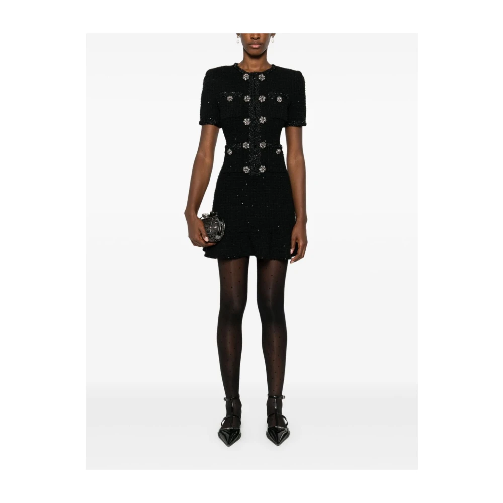 Self Portrait Gebreide Knoop Mini Jurk Black Dames