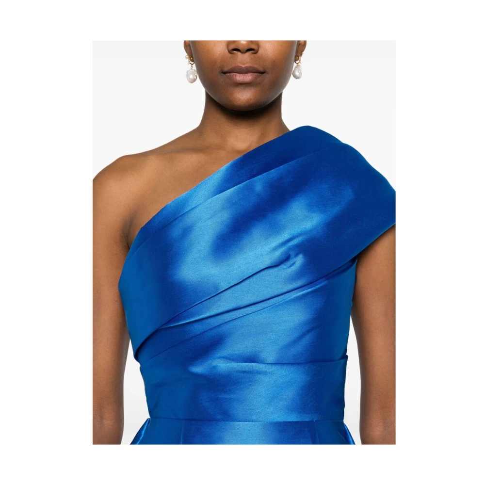 Solace London Blauwe Satijnen One-Shoulder Jurk Blue Dames