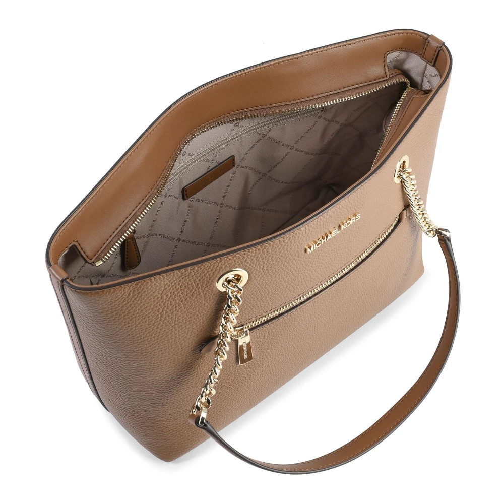 Michael Kors Jet Set Medium Pebbled Leather Chain Tote Bag Brown Dames