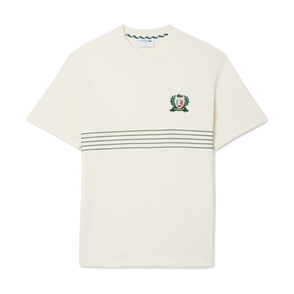 Lacoste Geborduurd Badge Off White T-shirt Beige Heren