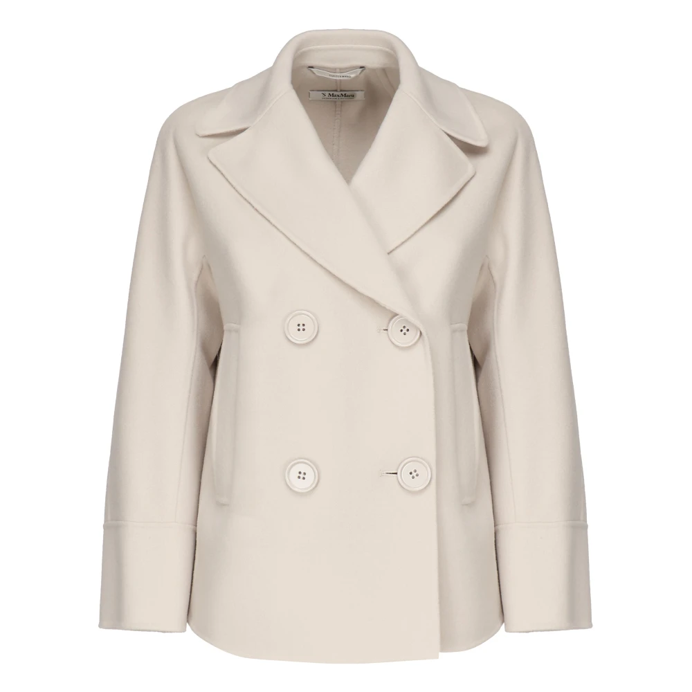 Max Mara Witte Dubbel-Breasted Wollen Jas Beige Dames