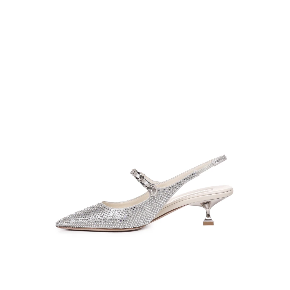 Miu Zilveren Slingback Hakken met Strass Gray Dames