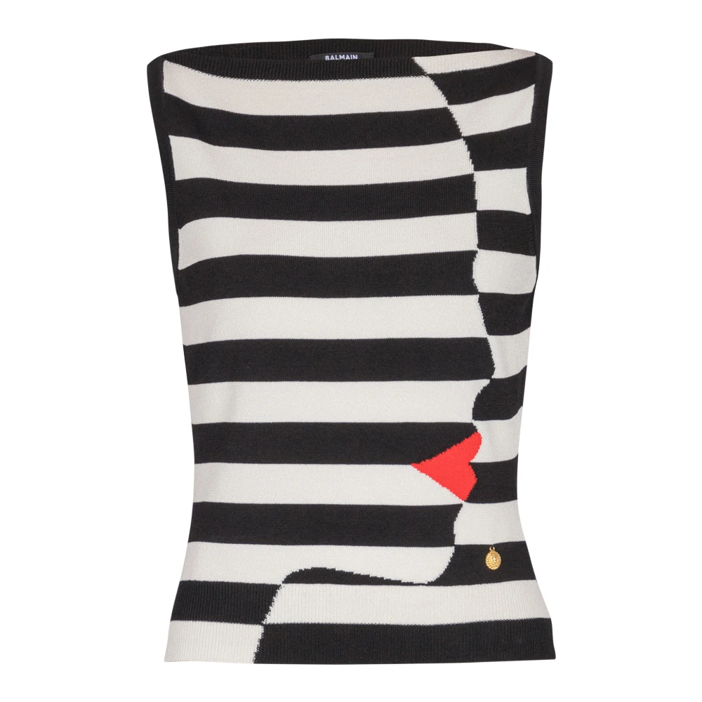 Balmain Gebreide Marinière top met gezichtsmotief Black Dames