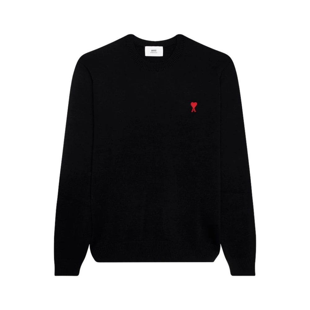 Rød Crewneck Genser med Ami de Coeur Broderi