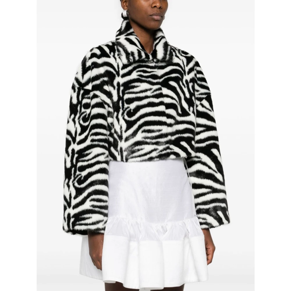 Rotate Birger Christensen Zebra Print Faux Fur Crop Coat Black Dames