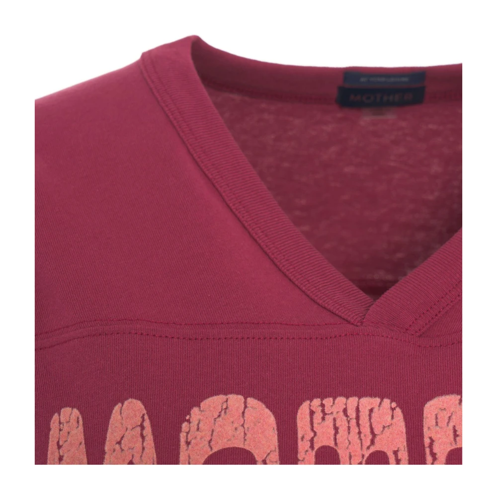 Mother Rood Gestreept V-Hals T-Shirt Red Dames