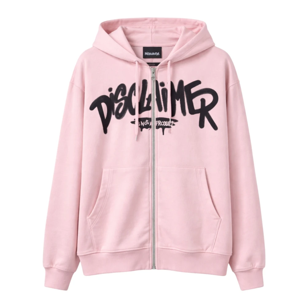 Disclaimer Men's Pink Zip-Throughs, Xl, Felpa Con Cappuccio