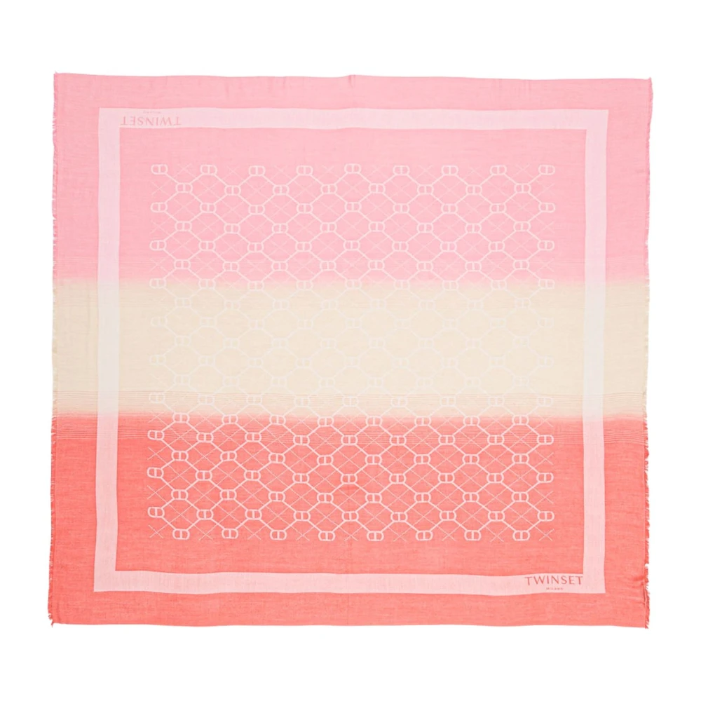 Twinset Koraalrode Franje Jacquard Sjaal Multicolor Dames