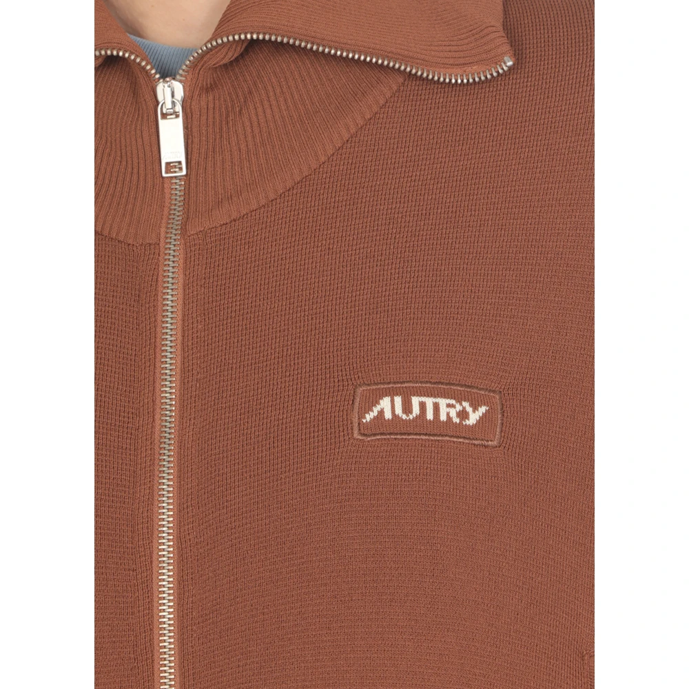 Autry Bruine Sweater met Kraag en Logo Brown Dames
