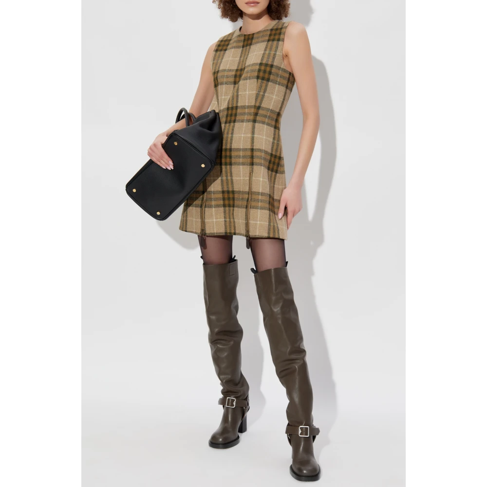 Burberry Wollen jurk met ruitpatroon Beige Dames