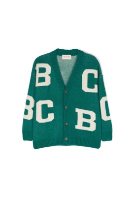 green-letters-cardigan-v-neck-sweater