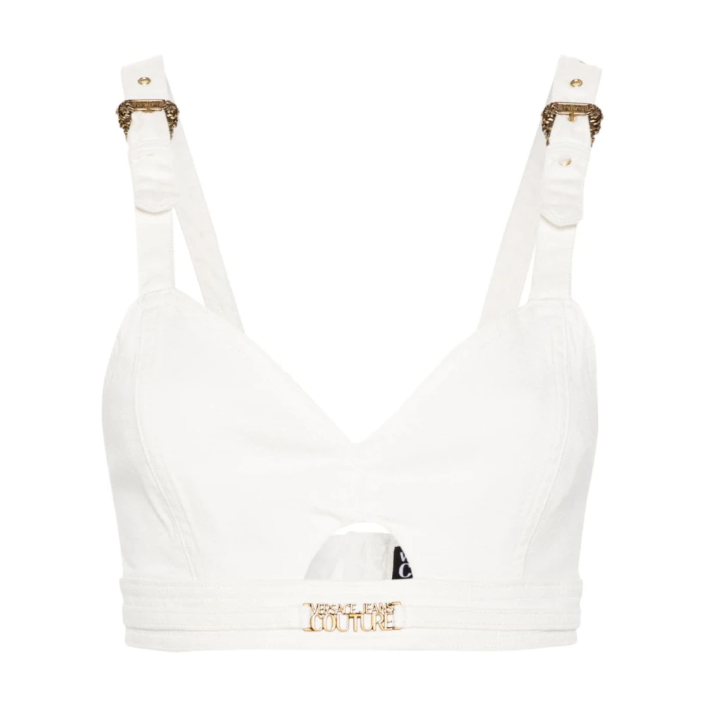 Versace Jeans Couture Witte Denim Sweetheart Top White Dames