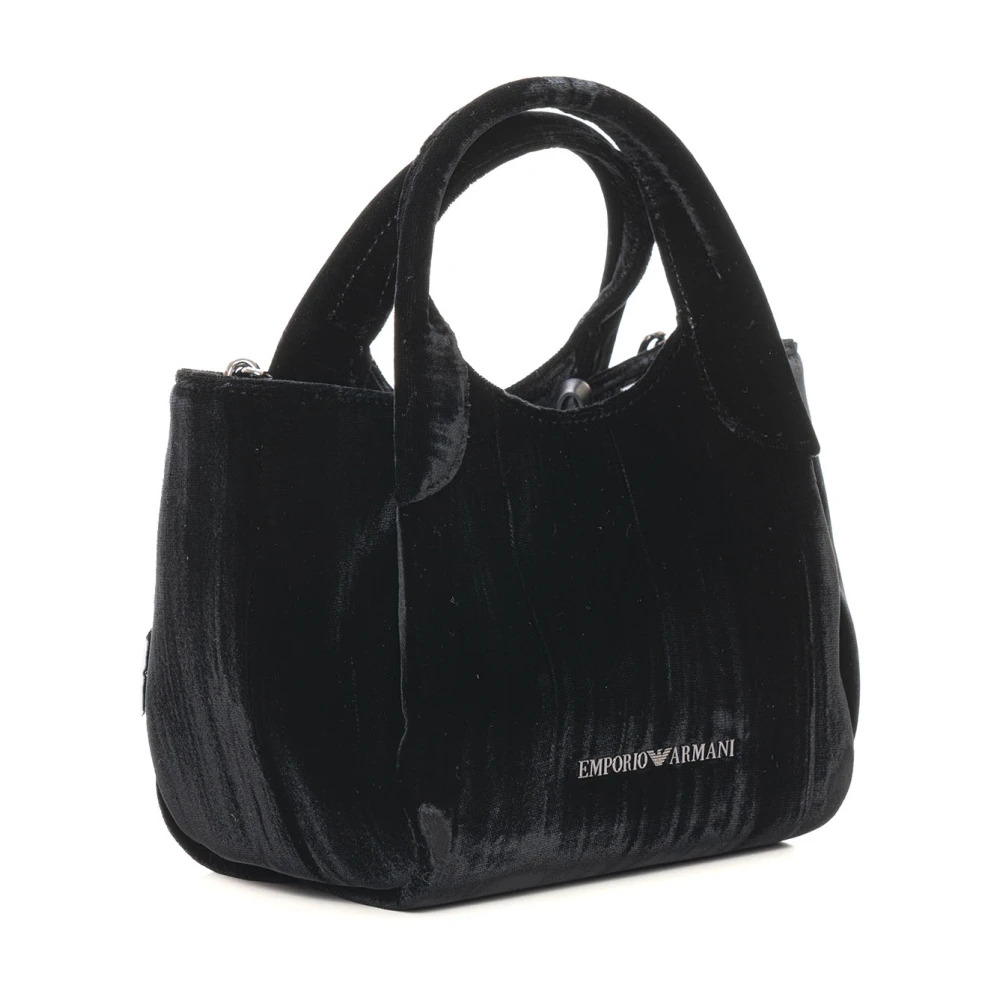 Emporio Armani Fluwelen schoudertas met dubbele handgrepen Black Dames