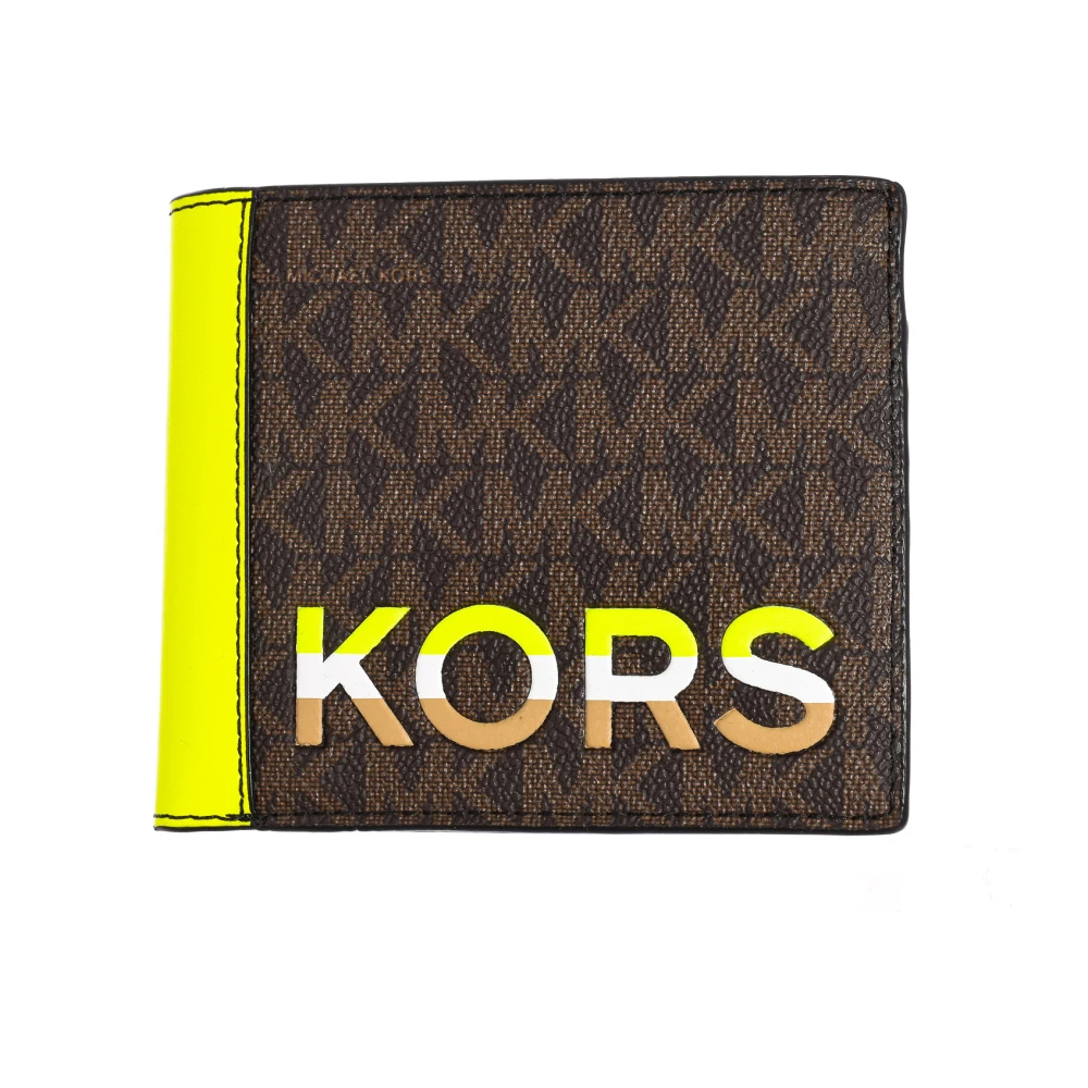 Michael Kors Opvouwbare leren portemonnee met grafisch logo Brown Heren
