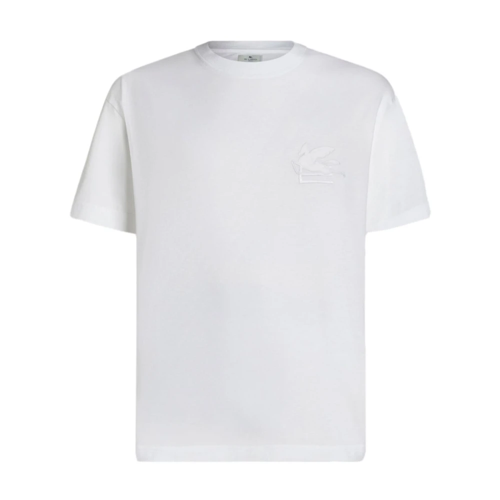 Etro Men's White T-Shirts, 2XL, Embroidered Logo T-Shirt